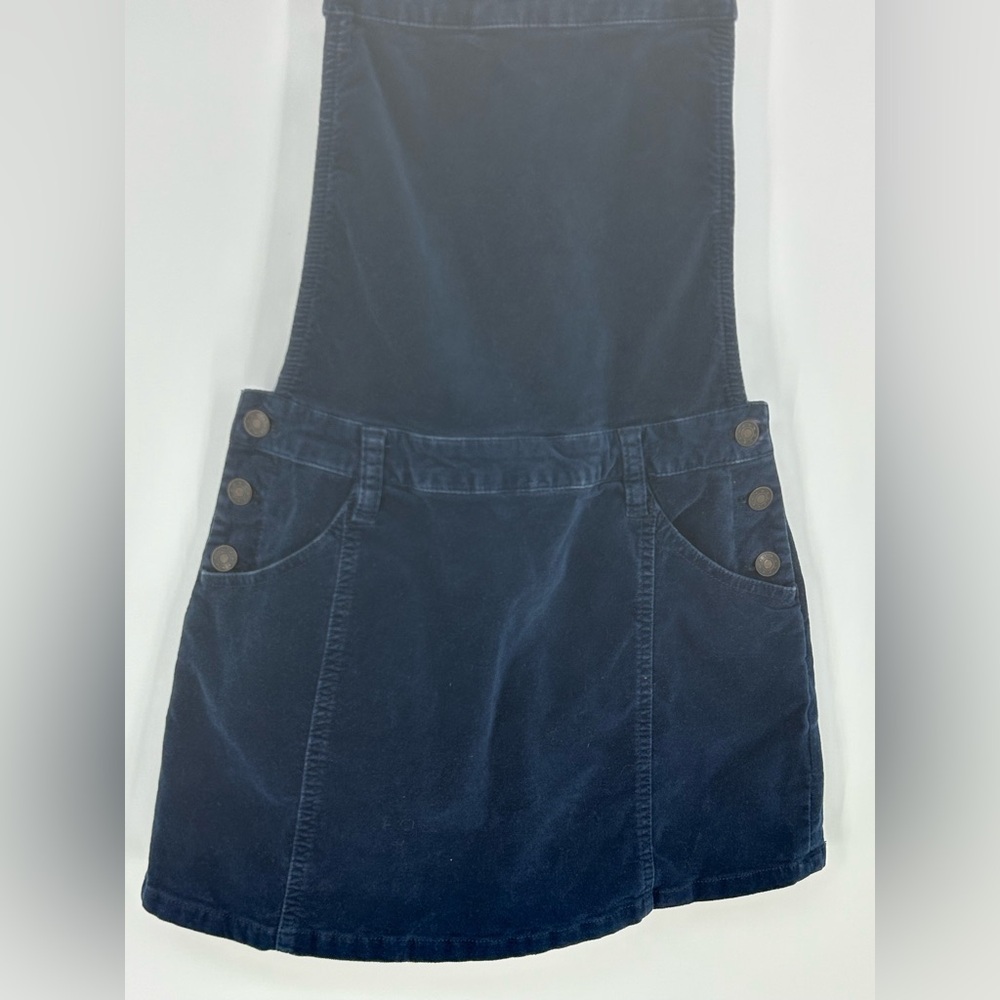 Free People Savannah Overall Mini Dress Navy Blue Velvet Pocket -Size 0 - Picture 10 of 11